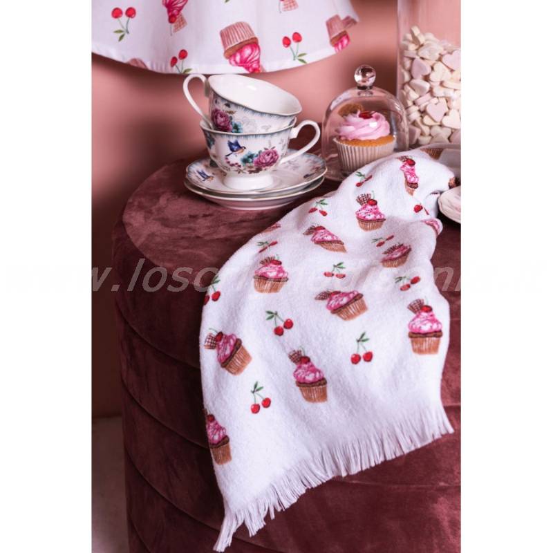 Asciugamano ospite in spugna di cotone di Clayre & Eef con stampa cupcake. Vista frontale